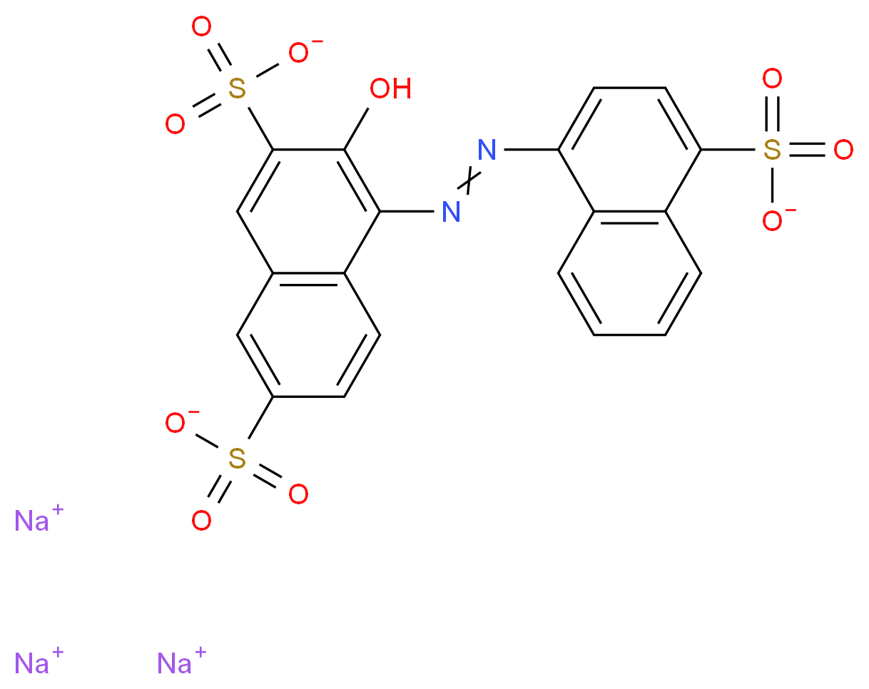 trisodium 3-hydroxy-4-[2-(4-sulfonatonaphthalen-1-yl)diazen-1-yl]naphthalene-2,7-disulfonate_分子结构_CAS_915-67-3