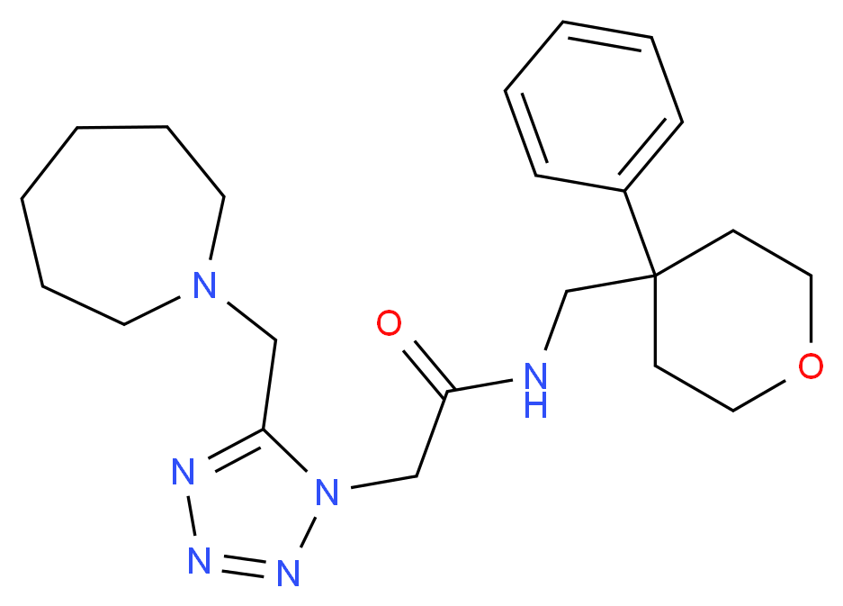2-[5-(1-azepanylmethyl)-1H-tetrazol-1-yl]-N-[(4-phenyltetrahydro-2H-pyran-4-yl)methyl]acetamide_分子结构_CAS_)