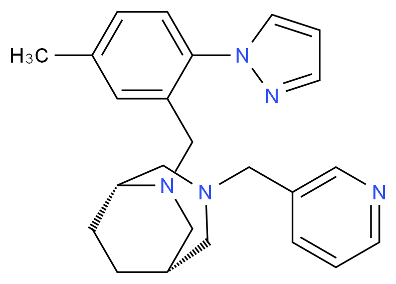 (1S*,5R*)-6-[5-methyl-2-(1H-pyrazol-1-yl)benzyl]-3-(pyridin-3-ylmethyl)-3,6-diazabicyclo[3.2.2]nonane_分子结构_CAS_)