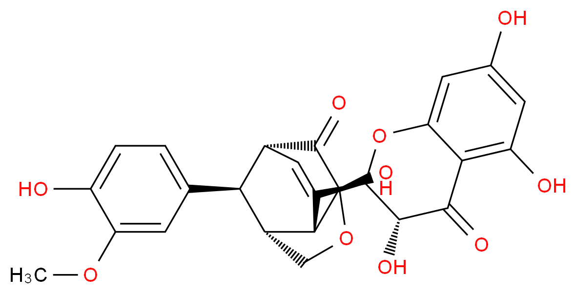 (1R,3R,6R,7R,10R)-3-hydroxy-10-(4-hydroxy-3-methoxyphenyl)-8-[(2R,3R)-3,5,7-trihydroxy-4-oxo-3,4-dihydro-2H-1-benzopyran-2-yl]-4-oxatricyclo[4.3.1.0<sup>3</sup>,<sup>7</sup>]dec-8-en-2-one_分子结构_CAS_29782-68-1