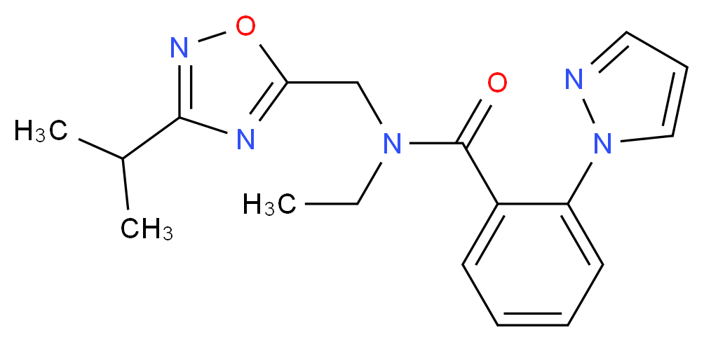 N-ethyl-N-[(3-isopropyl-1,2,4-oxadiazol-5-yl)methyl]-2-(1H-pyrazol-1-yl)benzamide_分子结构_CAS_)