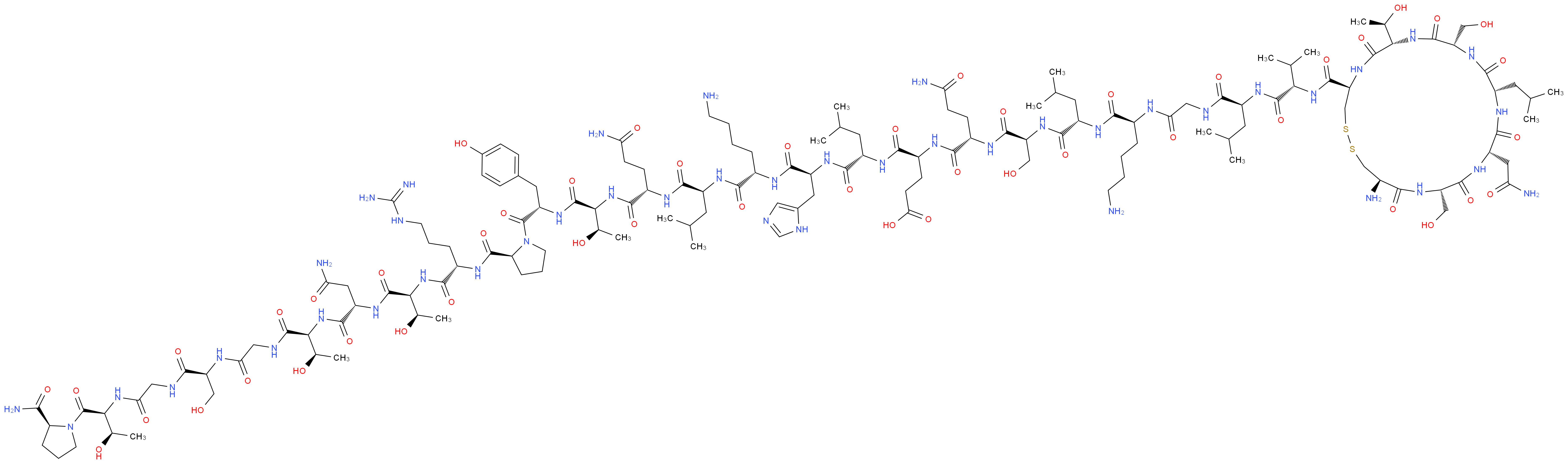 (4S)-4-{[(1S)-1-{[(1S)-1-{[(1S)-5-amino-1-{[(1S)-1-{[(1S)-1-{[(1S,2R)-1-{[(2S)-1-[(2S)-2-{[(1S)-4-carbamimidamido-1-{[(1S,2R)-1-{[(1S)-2-carbamoyl-1-{[(1S,2R)-1-[({[(1S)-1-[({[(2S,3R)-1-[(2S)-2-carbamoylpyrrolidin-1-yl]-3-hydroxy-1-oxobutan-2-yl]carbamoyl}methyl)carbamoyl]-2-hydroxyethyl]carbamoyl}methyl)carbamoyl]-2-hydroxypropyl]carbamoyl}ethyl]carbamoyl}-2-hydroxypropyl]carbamoyl}butyl]carbamoyl}pyrrolidin-1-yl]-3-(4-hydroxyphenyl)-1-oxopropan-2-yl]carbamoyl}-2-hydroxypropyl]carbamoyl}-3-carbamoylpropyl]carbamoyl}-3-methylbutyl]carbamoyl}pentyl]carbamoyl}-2-(1H-imidazol-5-yl)ethyl]carbamoyl}-3-methylbutyl]carbamoyl}-4-[(2S)-2-[(2S)-2-[(2S)-2-[(2S)-6-amino-2-{2-[(2S)-2-[(2S)-2-{[(4R,7S,10S,13S,16S,19S,22R)-22-amino-16-(carbamoylmethyl)-7-[(1R)-1-hydroxyethyl]-10,19-bis(hydroxymethyl)-13-(2-methylpropyl)-6,9,12,15,18,21-hexaoxo-1,2-dithia-5,8,11,14,17,20-hexaazacyclotricosan-4-yl]formamido}-3-methylbutanamido]-4-methylpentanamido]acetamido}hexanamido]-4-methylpentanamido]-3-hydroxypropanamido]-4-carbamoylbutanamido]butanoic acid_分子结构_CAS_47931-85-1