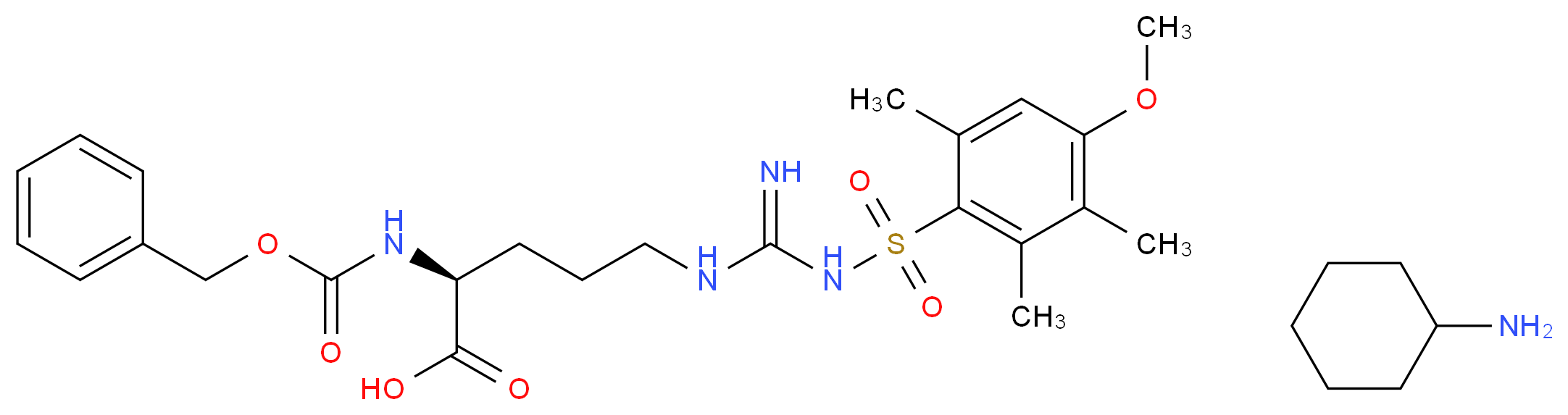 (2S)-2-{[(benzyloxy)carbonyl]amino}-5-[3-(4-methoxy-2,3,6-trimethylbenzenesulfonyl)carbamimidamido]pentanoic acid; cyclohexanamine_分子结构_CAS_80745-09-1