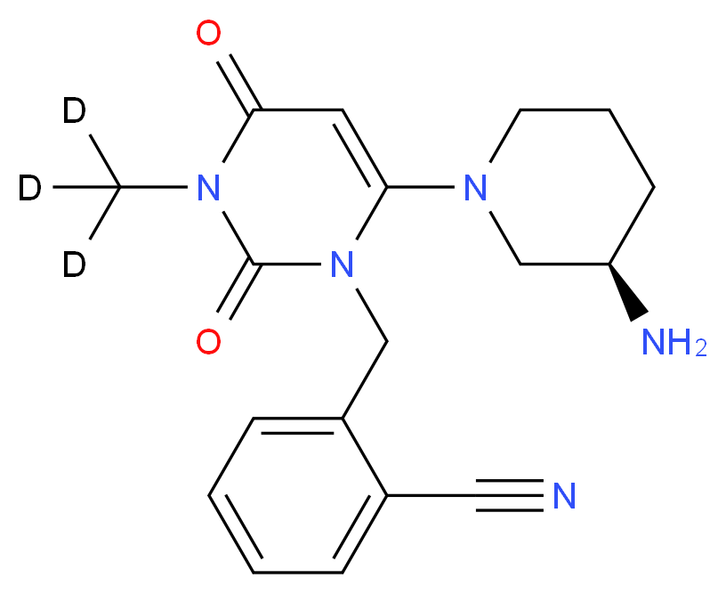 2-({6-[(3R)-3-aminopiperidin-1-yl]-3-(<sup>2</sup>H<sub>3</sub>)methyl-2,4-dioxo-1,2,3,4-tetrahydropyrimidin-1-yl}methyl)benzonitrile_分子结构_CAS_1133421-35-8