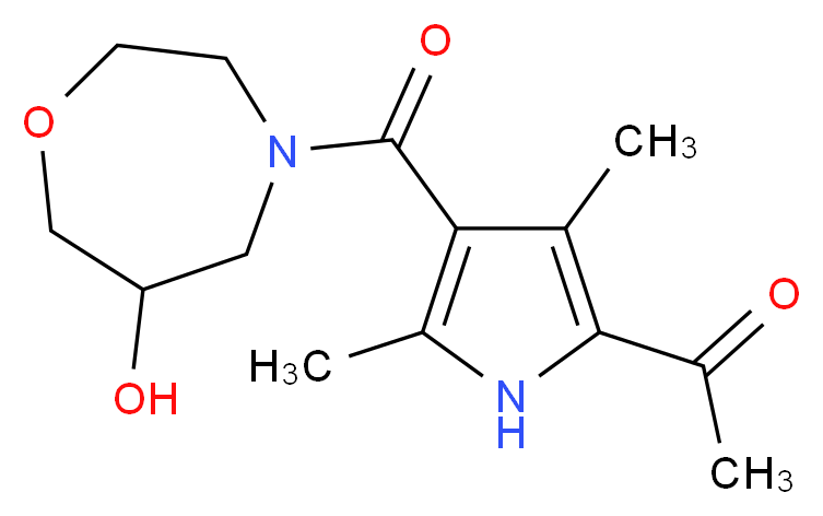 1-{4-[(6-hydroxy-1,4-oxazepan-4-yl)carbonyl]-3,5-dimethyl-1H-pyrrol-2-yl}ethanone_分子结构_CAS_)