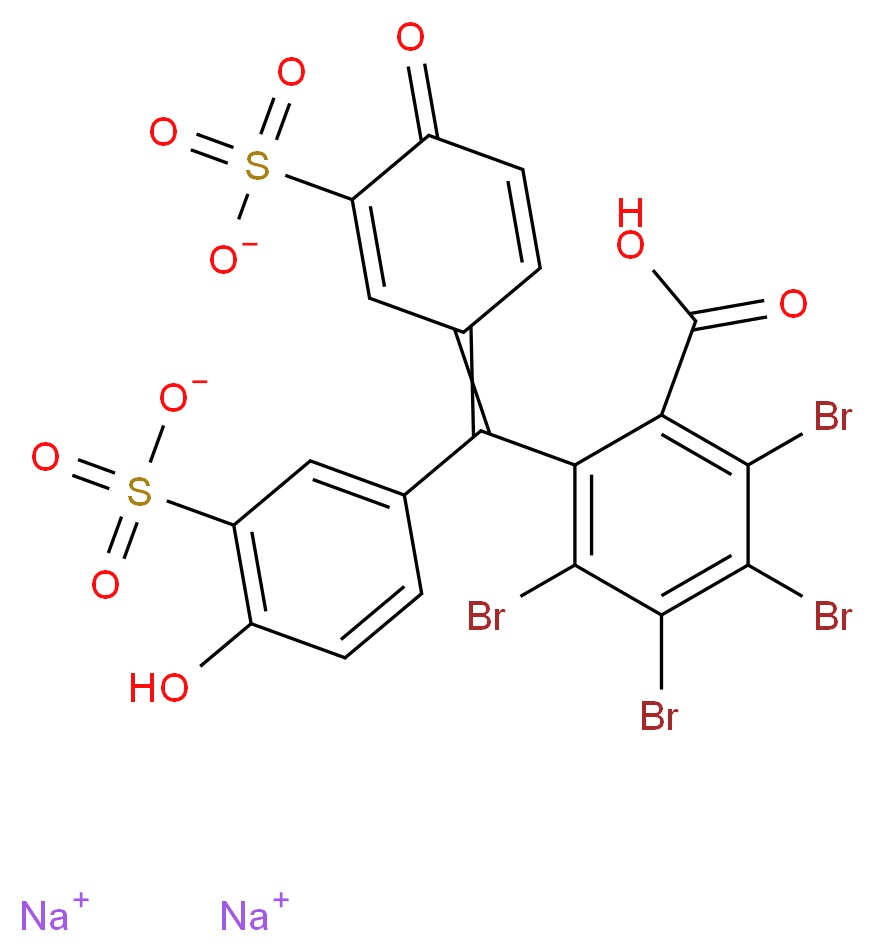 disodium 2-hydroxy-5-[(4-oxo-3-sulfonatocyclohexa-2,5-dien-1-ylidene)(2,3,4,5-tetrabromo-6-carboxyphenyl)methyl]benzene-1-sulfonate_分子结构_CAS_71-67-0
