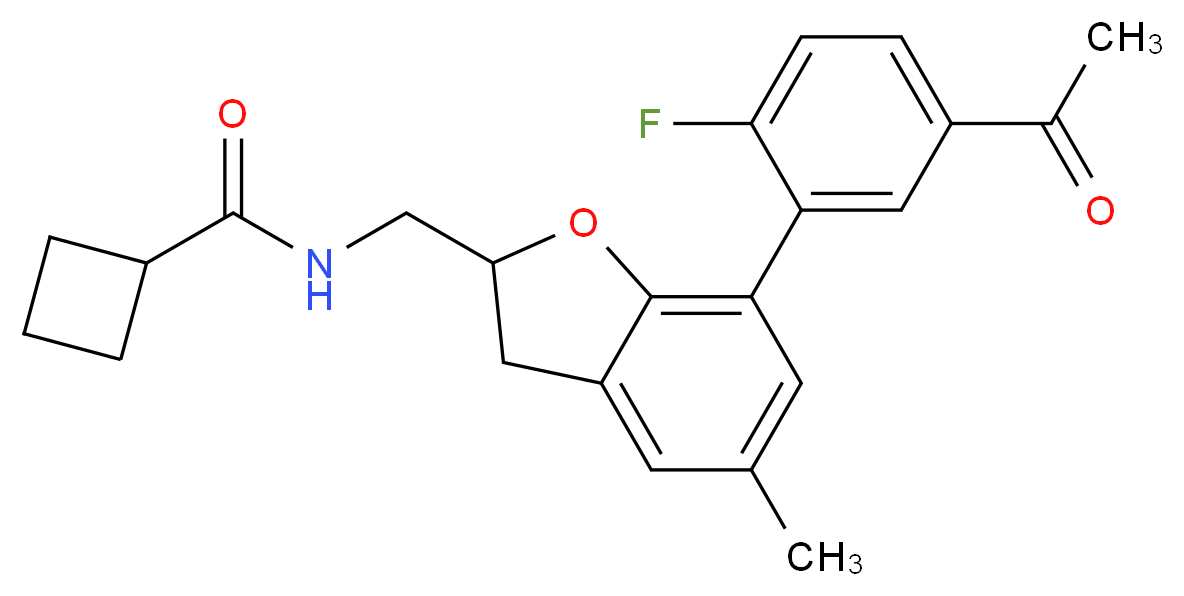 N-{[7-(5-acetyl-2-fluorophenyl)-5-methyl-2,3-dihydro-1-benzofuran-2-yl]methyl}cyclobutanecarboxamide_分子结构_CAS_)