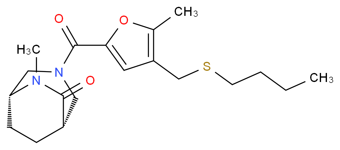 (1S*,5R*)-3-{4-[(butylthio)methyl]-5-methyl-2-furoyl}-6-methyl-3,6-diazabicyclo[3.2.2]nonan-7-one_分子结构_CAS_)
