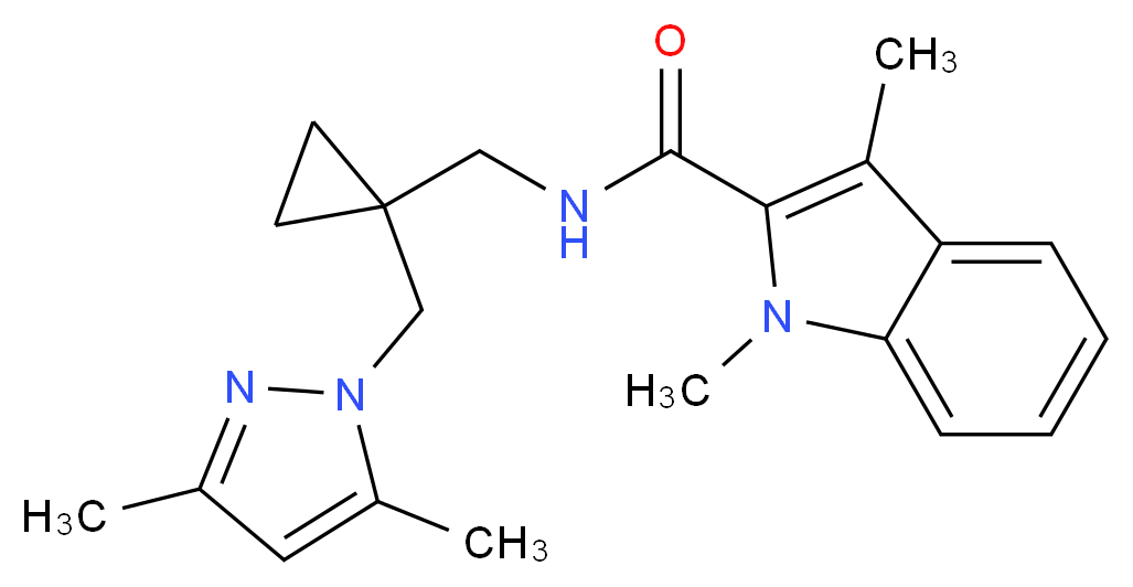 N-({1-[(3,5-dimethyl-1H-pyrazol-1-yl)methyl]cyclopropyl}methyl)-1,3-dimethyl-1H-indole-2-carboxamide_分子结构_CAS_)