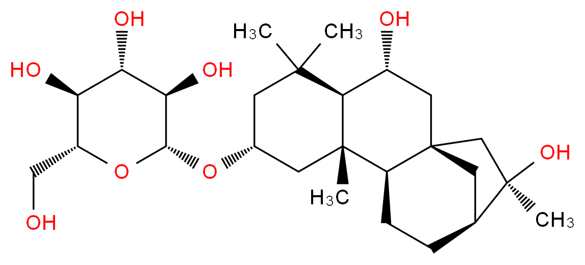 (2R,3R,4S,5S,6R)-2-{[(1R,3R,4R,7R,9S,10R,13S,14R)-3,14-dihydroxy-5,5,9,14-tetramethyltetracyclo[11.2.1.0<sup>1</sup>,<sup>1</sup><sup>0</sup>.0<sup>4</sup>,<sup>9</sup>]hexadecan-7-yl]oxy}-6-(hydroxymethyl)oxane-3,4,5-triol_分子结构_CAS_53452-34-9