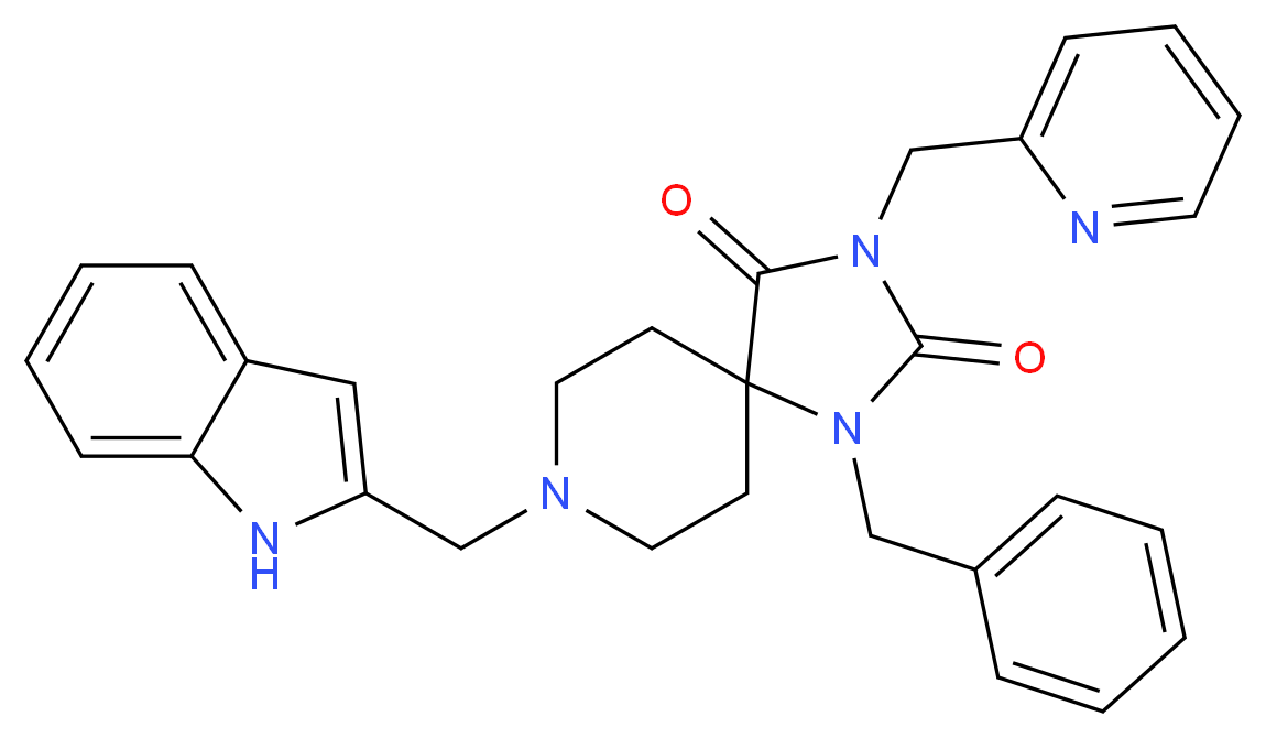 1-benzyl-8-(1H-indol-2-ylmethyl)-3-(2-pyridinylmethyl)-1,3,8-triazaspiro[4.5]decane-2,4-dione_分子结构_CAS_)