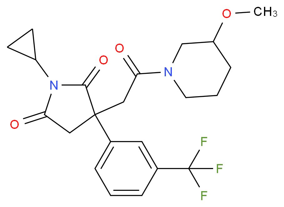 1-cyclopropyl-3-[2-(3-methoxy-1-piperidinyl)-2-oxoethyl]-3-[3-(trifluoromethyl)phenyl]-2,5-pyrrolidinedione_分子结构_CAS_)