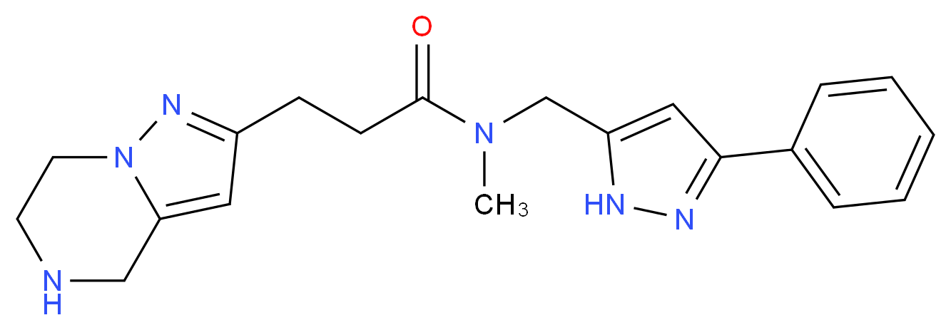 N-methyl-N-[(3-phenyl-1H-pyrazol-5-yl)methyl]-3-(4,5,6,7-tetrahydropyrazolo[1,5-a]pyrazin-2-yl)propanamide_分子结构_CAS_)
