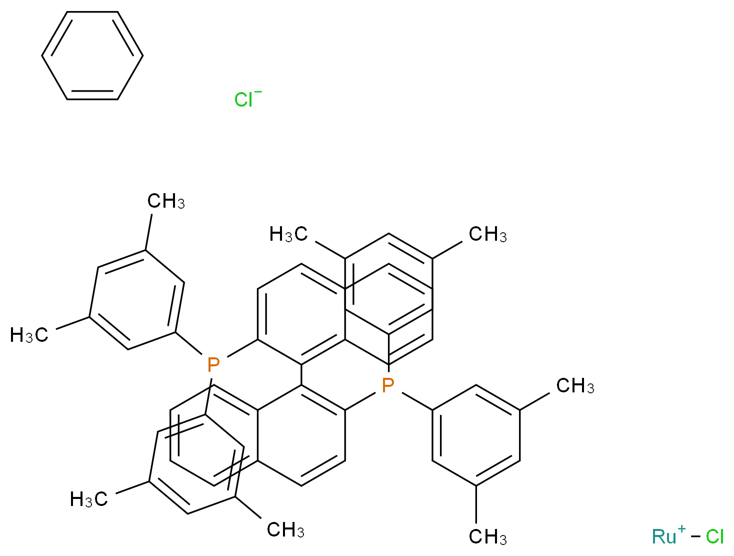 (1-{2-[bis(3,5-dimethylphenyl)phosphanyl]naphthalen-1-yl}naphthalen-2-yl)bis(3,5-dimethylphenyl)phosphane benzene chlororutheniumylium chloride_分子结构_CAS_1229001-09-5