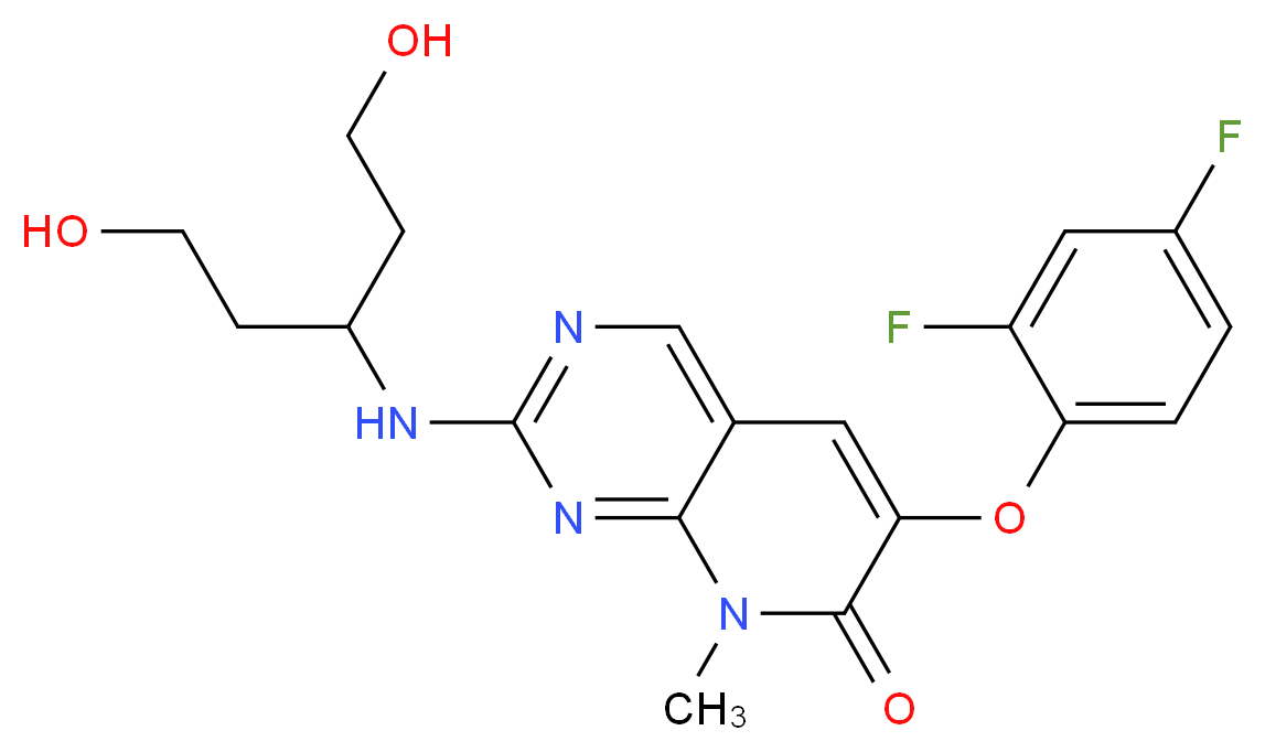 6-(2,4-difluorophenoxy)-2-[(1,5-dihydroxypentan-3-yl)amino]-8-methyl-7H,8H-pyrido[2,3-d]pyrimidin-7-one_分子结构_CAS_449811-01-2