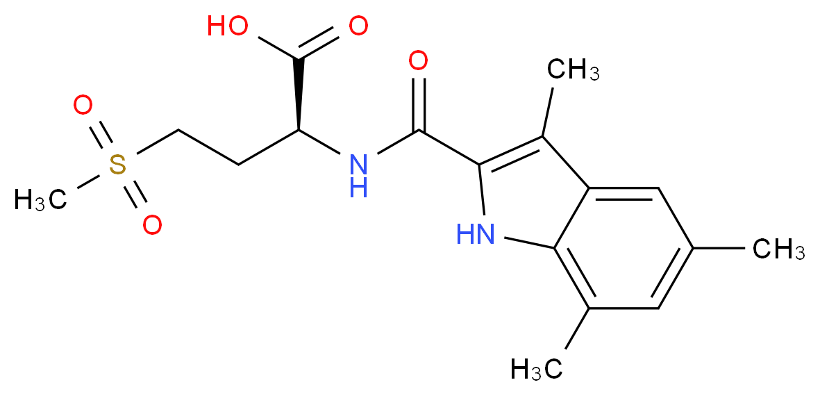 (2S)-4-(methylsulfonyl)-2-{[(3,5,7-trimethyl-1H-indol-2-yl)carbonyl]amino}butanoic acid_分子结构_CAS_)
