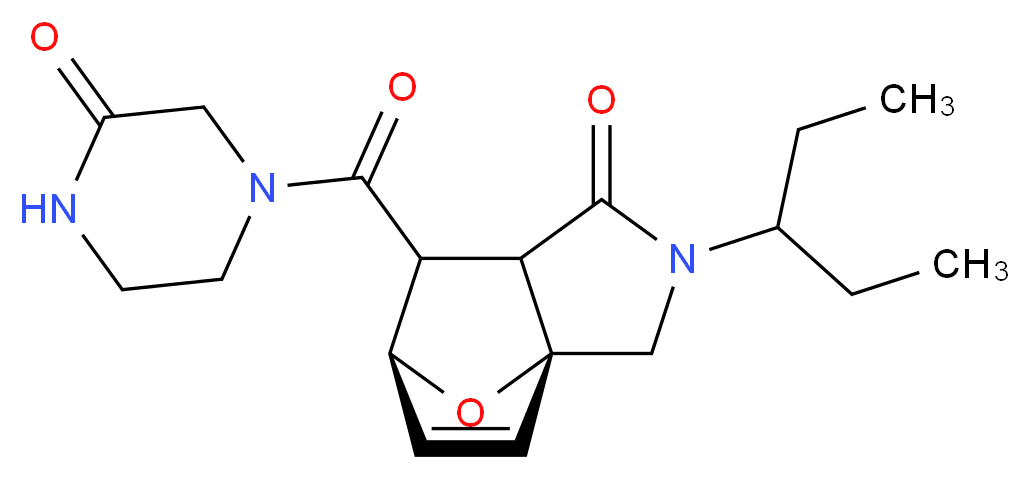 (3aR*,6S*)-2-(1-ethylpropyl)-7-[(3-oxopiperazin-1-yl)carbonyl]-2,3,7,7a-tetrahydro-3a,6-epoxyisoindol-1(6H)-one_分子结构_CAS_)