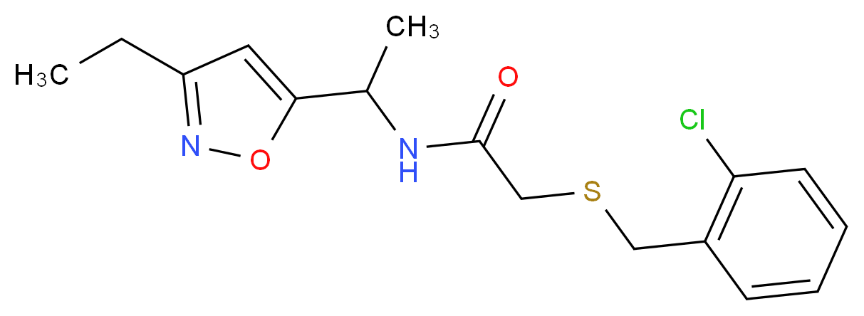2-[(2-chlorobenzyl)thio]-N-[1-(3-ethylisoxazol-5-yl)ethyl]acetamide_分子结构_CAS_)