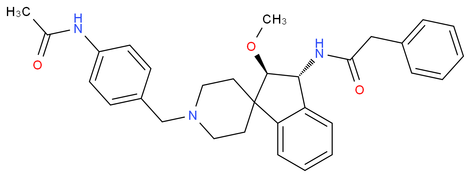 N-{(2R*,3R*)-1'-[4-(acetylamino)benzyl]-2-methoxy-2,3-dihydrospiro[indene-1,4'-piperidin]-3-yl}-2-phenylacetamide_分子结构_CAS_)