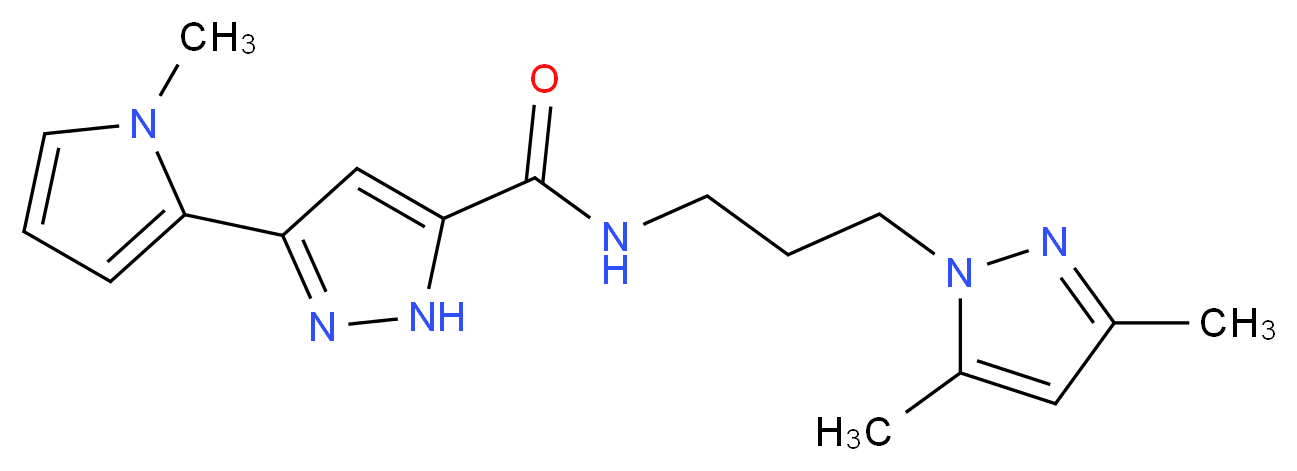N-[3-(3,5-dimethyl-1H-pyrazol-1-yl)propyl]-3-(1-methyl-1H-pyrrol-2-yl)-1H-pyrazole-5-carboxamide_分子结构_CAS_)