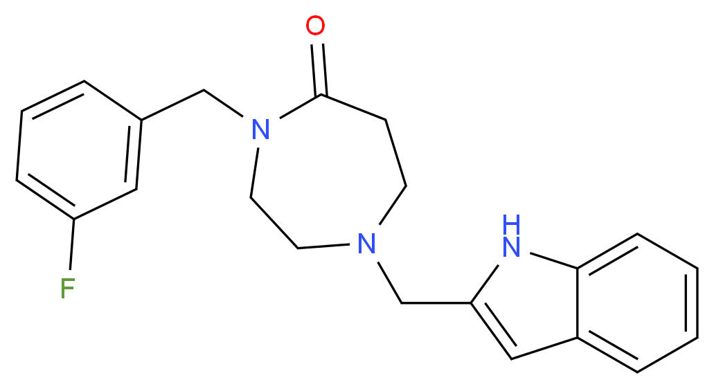 4-(3-fluorobenzyl)-1-(1H-indol-2-ylmethyl)-1,4-diazepan-5-one_分子结构_CAS_)
