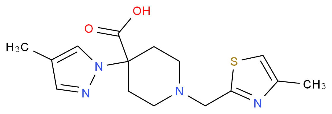 4-(4-methyl-1H-pyrazol-1-yl)-1-[(4-methyl-1,3-thiazol-2-yl)methyl]piperidine-4-carboxylic acid_分子结构_CAS_)