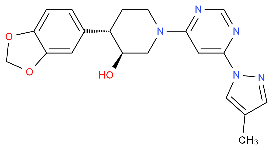 (3S*,4S*)-4-(1,3-benzodioxol-5-yl)-1-[6-(4-methyl-1H-pyrazol-1-yl)pyrimidin-4-yl]piperidin-3-ol_分子结构_CAS_)