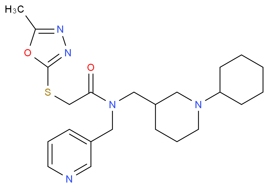 N-[(1-cyclohexyl-3-piperidinyl)methyl]-2-[(5-methyl-1,3,4-oxadiazol-2-yl)thio]-N-(3-pyridinylmethyl)acetamide_分子结构_CAS_)