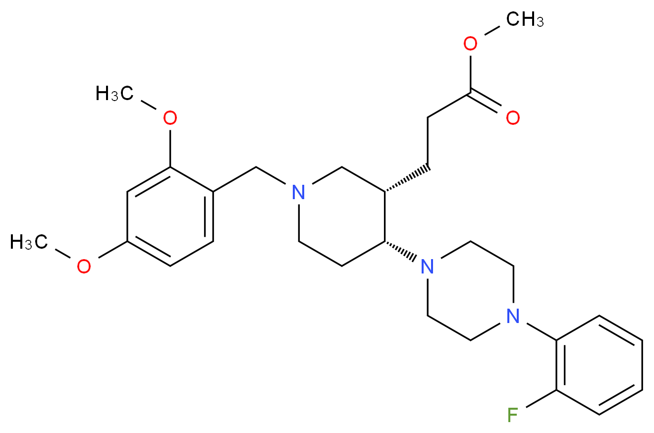 methyl 3-{(3S*,4R*)-1-(2,4-dimethoxybenzyl)-4-[4-(2-fluorophenyl)-1-piperazinyl]-3-piperidinyl}propanoate_分子结构_CAS_)