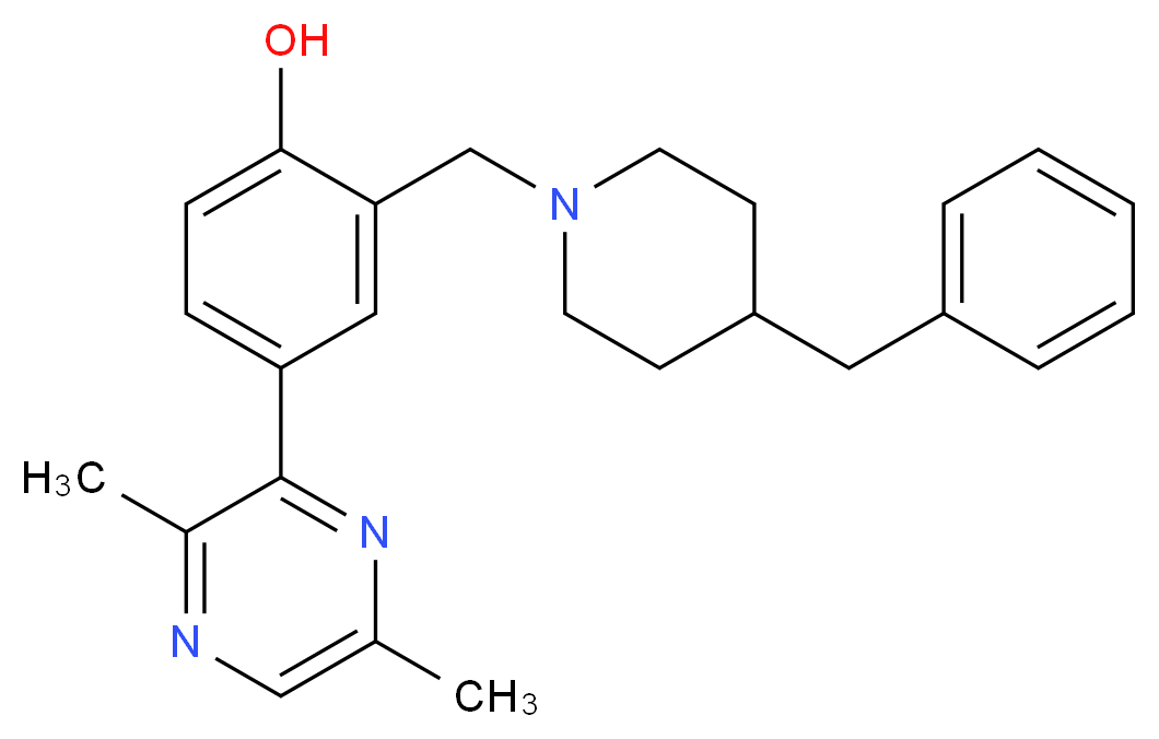 2-[(4-benzyl-1-piperidinyl)methyl]-4-(3,6-dimethyl-2-pyrazinyl)phenol_分子结构_CAS_)