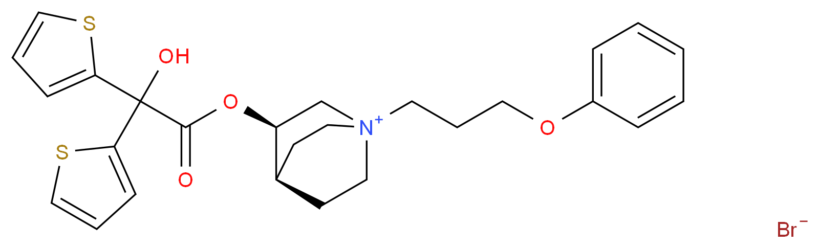 (3R)-3-{[2-hydroxy-2,2-bis(thiophen-2-yl)acetyl]oxy}-1-(3-phenoxypropyl)-1-azabicyclo[2.2.2]octan-1-ium bromide_分子结构_CAS_320345-99-1