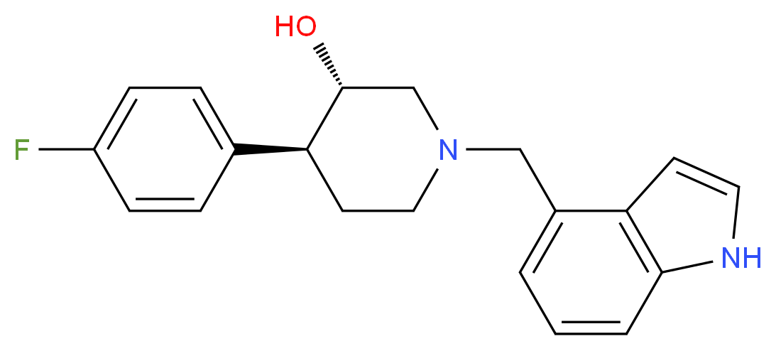 (3S*,4S*)-4-(4-fluorophenyl)-1-(1H-indol-4-ylmethyl)piperidin-3-ol_分子结构_CAS_)