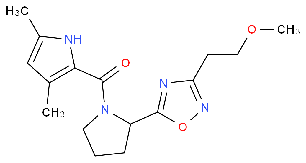 5-{1-[(3,5-dimethyl-1H-pyrrol-2-yl)carbonyl]-2-pyrrolidinyl}-3-(2-methoxyethyl)-1,2,4-oxadiazole_分子结构_CAS_)