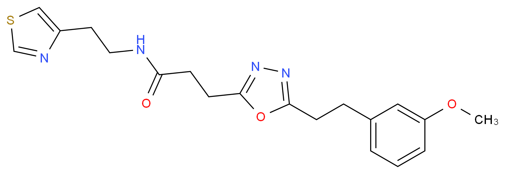 3-{5-[2-(3-methoxyphenyl)ethyl]-1,3,4-oxadiazol-2-yl}-N-[2-(1,3-thiazol-4-yl)ethyl]propanamide_分子结构_CAS_)