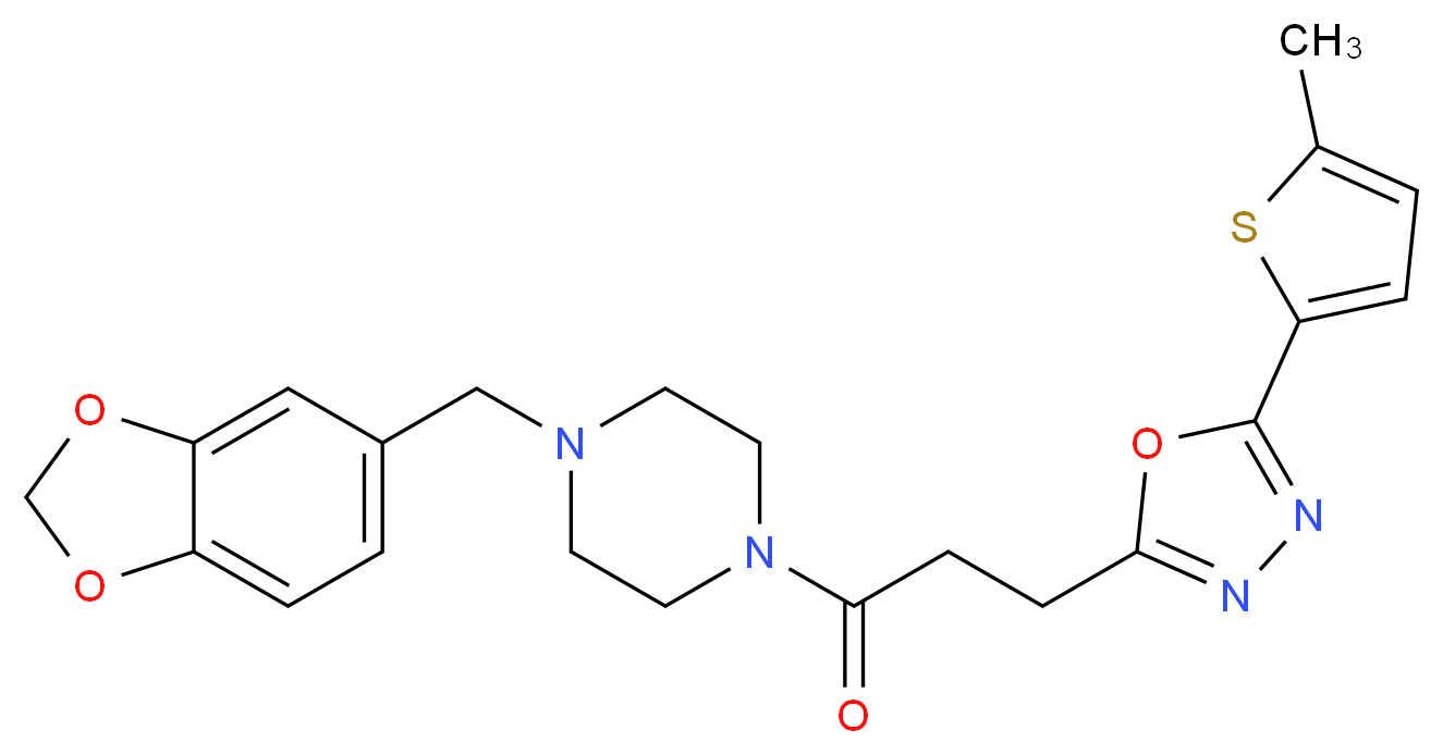 1-(1,3-benzodioxol-5-ylmethyl)-4-{3-[5-(5-methyl-2-thienyl)-1,3,4-oxadiazol-2-yl]propanoyl}piperazine_分子结构_CAS_)