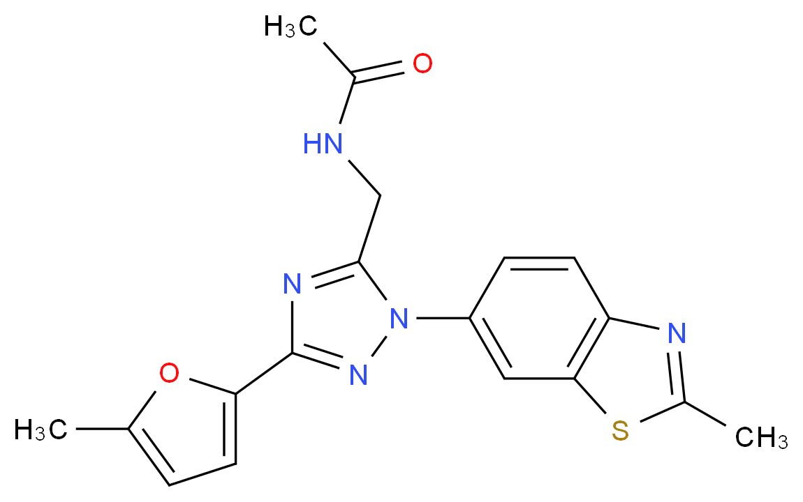 N-{[1-(2-methyl-1,3-benzothiazol-6-yl)-3-(5-methyl-2-furyl)-1H-1,2,4-triazol-5-yl]methyl}acetamide_分子结构_CAS_)