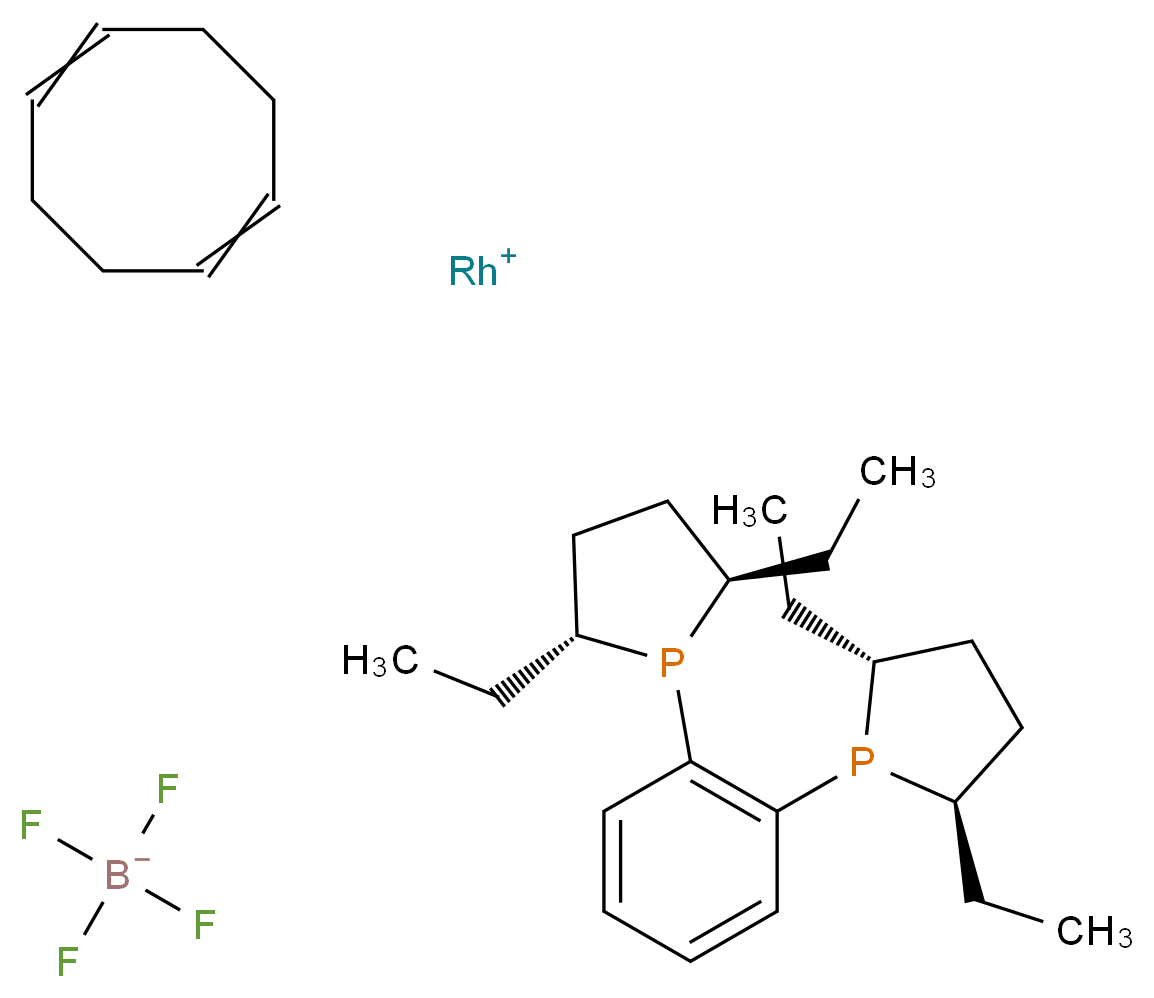 λ<sup>1</sup>-rhodium(1+) ion (2R,5R)-1-{2-[(2R,5R)-2,5-diethylphospholan-1-yl]phenyl}-2,5-diethylphospholane cycloocta-1,5-diene tetrafluoroboranuide_分子结构_CAS_228121-39-9