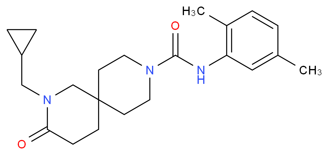 2-(cyclopropylmethyl)-N-(2,5-dimethylphenyl)-3-oxo-2,9-diazaspiro[5.5]undecane-9-carboxamide_分子结构_CAS_)