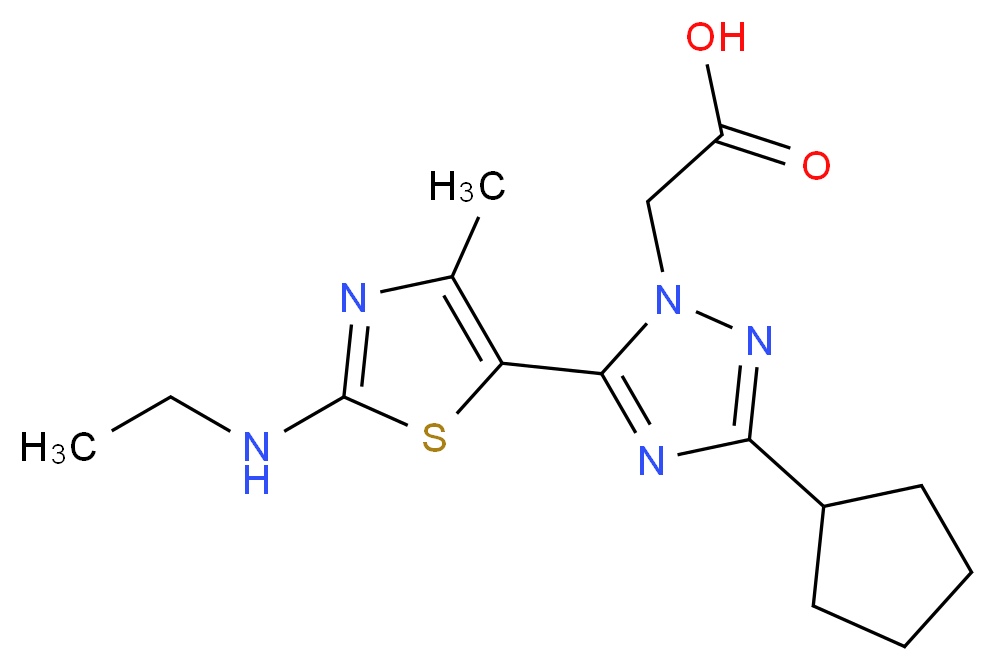 {3-cyclopentyl-5-[2-(ethylamino)-4-methyl-1,3-thiazol-5-yl]-1H-1,2,4-triazol-1-yl}acetic acid_分子结构_CAS_)