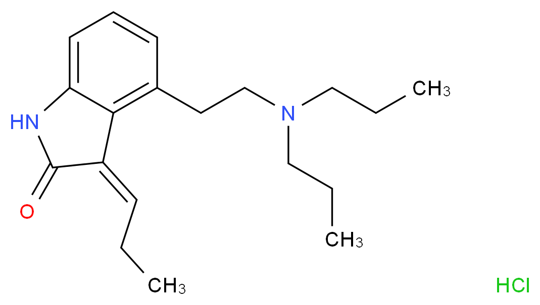 (3Z)-4-[2-(dipropylamino)ethyl]-3-propylidene-2,3-dihydro-1H-indol-2-one hydrochloride_分子结构_CAS_221264-43-3