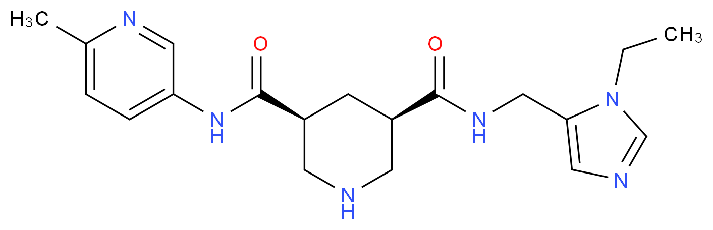 (3R*,5S*)-N-[(1-ethyl-1H-imidazol-5-yl)methyl]-N'-(6-methylpyridin-3-yl)piperidine-3,5-dicarboxamide_分子结构_CAS_)