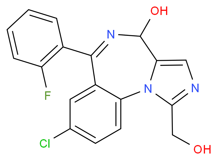 12-chloro-9-(2-fluorophenyl)-3-(hydroxymethyl)-2,4,8-triazatricyclo[8.4.0.0<sup>2</sup>,<sup>6</sup>]tetradeca-1(10),3,5,8,11,13-hexaen-7-ol_分子结构_CAS_64740-68-7