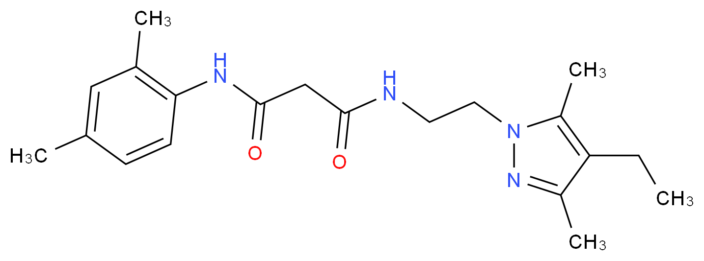 N-(2,4-dimethylphenyl)-N'-[2-(4-ethyl-3,5-dimethyl-1H-pyrazol-1-yl)ethyl]malonamide_分子结构_CAS_)