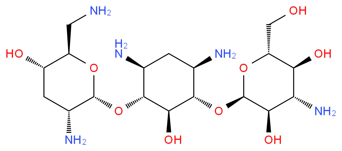 (2S,3R,4S,5S,6R)-4-amino-2-{[(1S,2S,3R,4S,6R)-4,6-diamino-3-{[(2R,3R,5S,6R)-3-amino-6-(aminomethyl)-5-hydroxyoxan-2-yl]oxy}-2-hydroxycyclohexyl]oxy}-6-(hydroxymethyl)oxane-3,5-diol_分子结构_CAS_32986-56-4