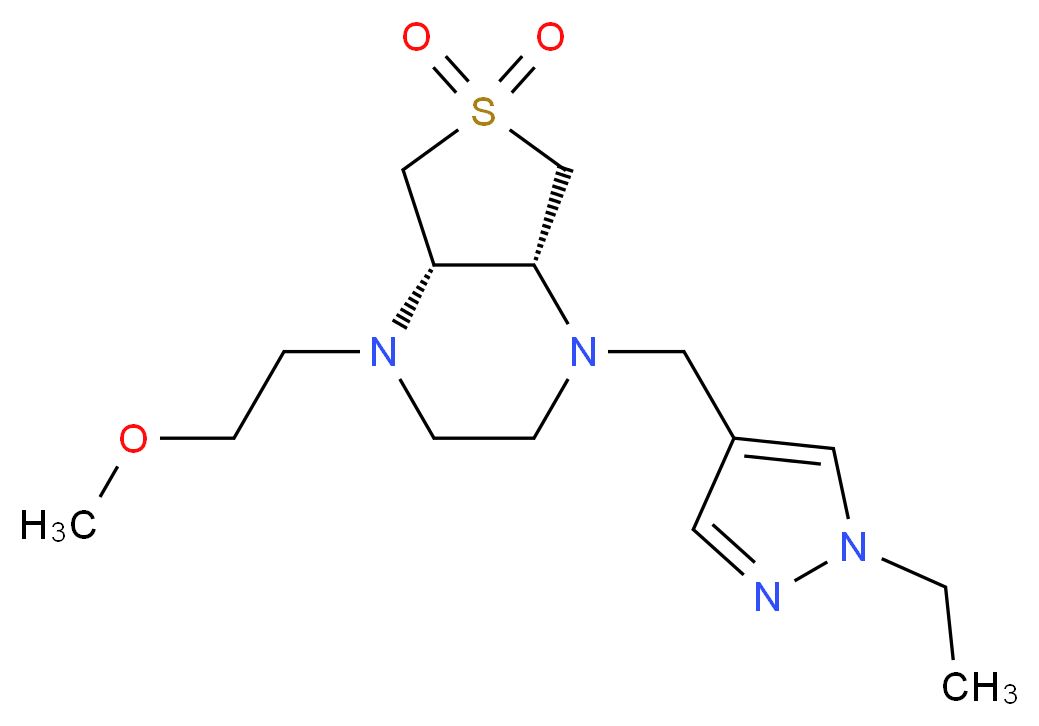 (4aS*,7aR*)-1-[(1-ethyl-1H-pyrazol-4-yl)methyl]-4-(2-methoxyethyl)octahydrothieno[3,4-b]pyrazine 6,6-dioxide_分子结构_CAS_)