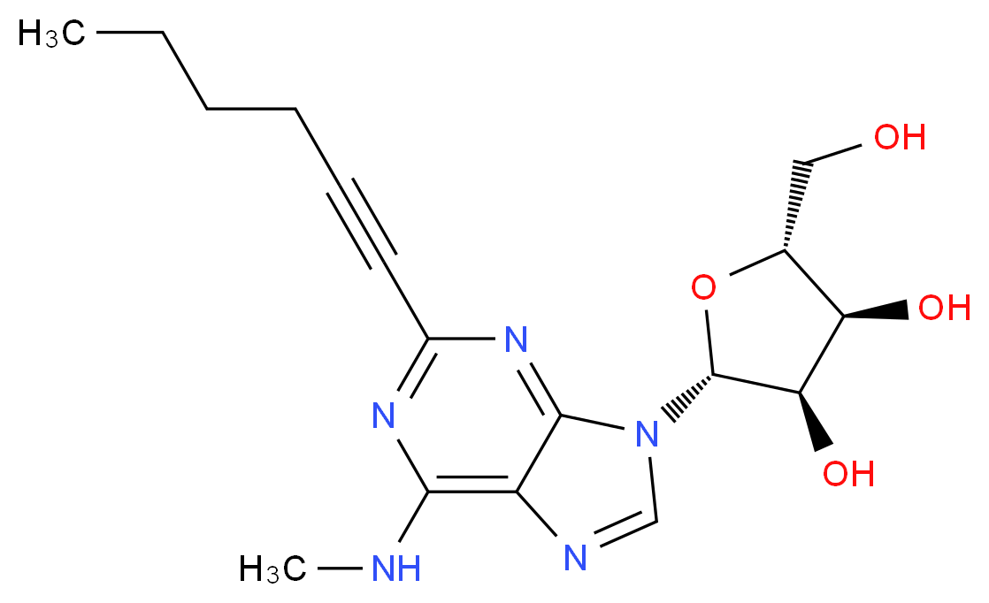 (2R,3R,4S,5R)-2-[2-(hex-1-yn-1-yl)-6-(methylamino)-9H-purin-9-yl]-5-(hydroxymethyl)oxolane-3,4-diol_分子结构_CAS_403842-38-6