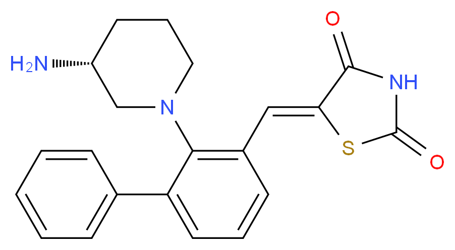 (5Z)-5-({2-[(3R)-3-aminopiperidin-1-yl]-3-phenylphenyl}methylidene)-1,3-thiazolidine-2,4-dione_分子结构_CAS_1204144-28-4