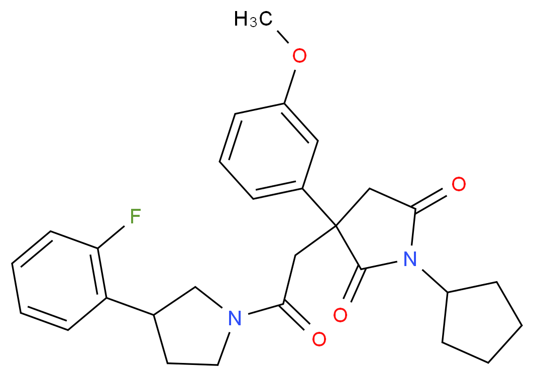 1-cyclopentyl-3-{2-[3-(2-fluorophenyl)-1-pyrrolidinyl]-2-oxoethyl}-3-(3-methoxyphenyl)-2,5-pyrrolidinedione_分子结构_CAS_)
