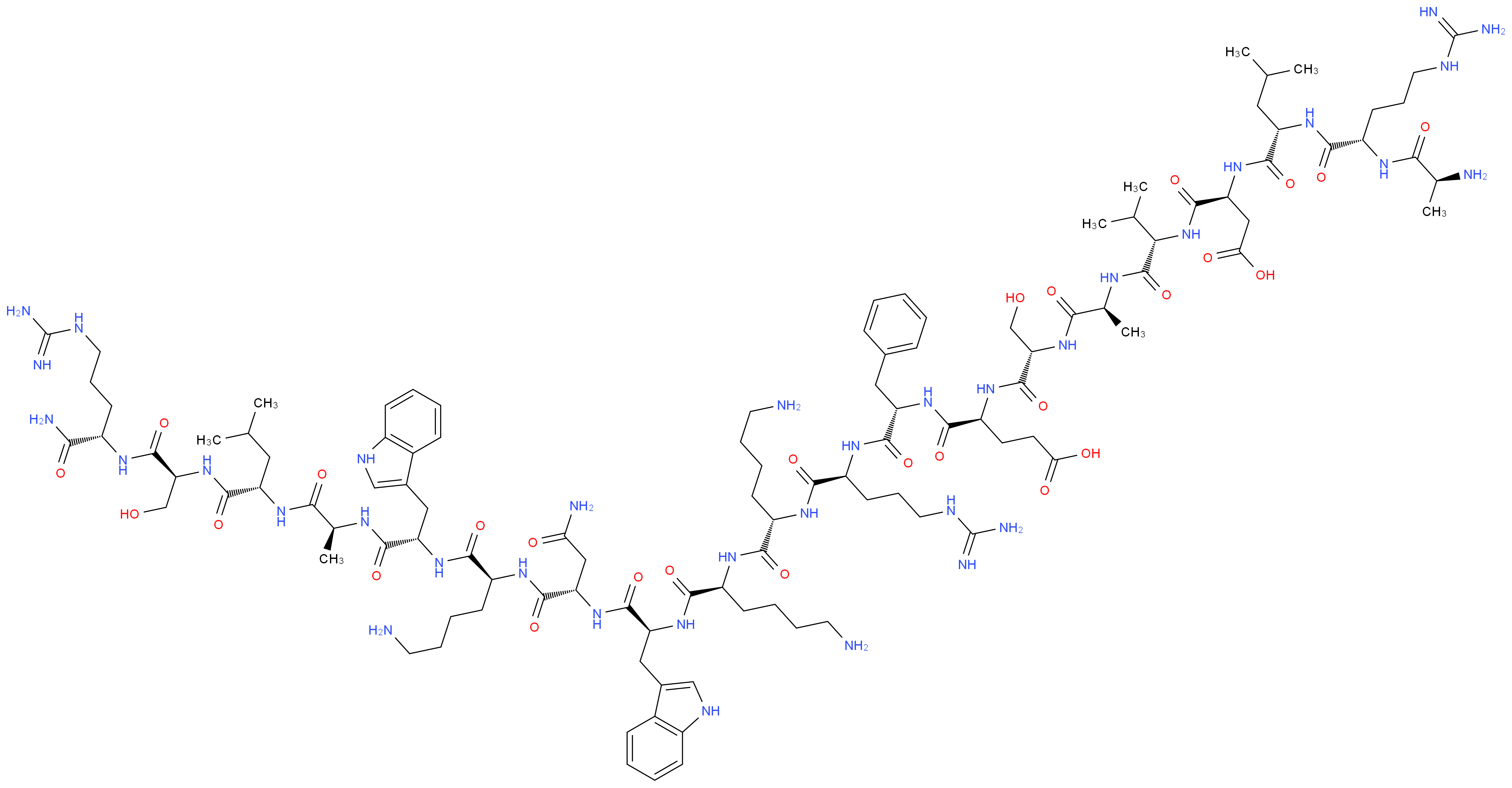 (4S)-4-{[(1S)-1-{[(1S)-1-{[(1S)-5-amino-1-{[(1S)-5-amino-1-{[(1S)-1-{[(1S)-1-{[(1S)-5-amino-1-{[(1S)-1-{[(1S)-1-{[(1S)-1-{[(1S)-1-{[(1S)-4-carbamimidamido-1-carbamoylbutyl]carbamoyl}-2-hydroxyethyl]carbamoyl}-3-methylbutyl]carbamoyl}ethyl]carbamoyl}-2-(1H-indol-3-yl)ethyl]carbamoyl}pentyl]carbamoyl}-2-carbamoylethyl]carbamoyl}-2-(1H-indol-3-yl)ethyl]carbamoyl}pentyl]carbamoyl}pentyl]carbamoyl}-4-carbamimidamidobutyl]carbamoyl}-2-phenylethyl]carbamoyl}-4-[(2S)-2-[(2S)-2-[(2S)-2-[(2S)-2-[(2S)-2-[(2S)-2-[(2S)-2-aminopropanamido]-5-carbamimidamidopentanamido]-4-methylpentanamido]-3-carboxypropanamido]-3-methylbutanamido]propanamido]-3-hydroxypropanamido]butanoic acid_分子结构_CAS_150238-87-2