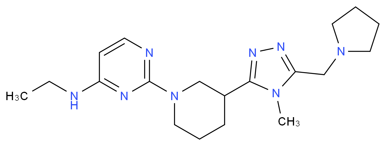 N-ethyl-2-{3-[4-methyl-5-(pyrrolidin-1-ylmethyl)-4H-1,2,4-triazol-3-yl]piperidin-1-yl}pyrimidin-4-amine_分子结构_CAS_)